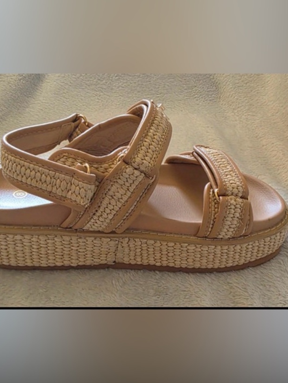 Woven Platform Sandal in Light Tan - Picture 1 of 3